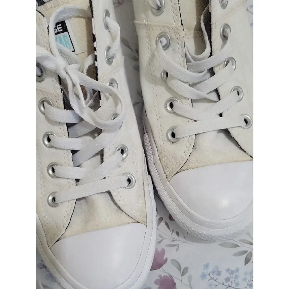 Converse All-Star Cream Canvas Sneakers, Heart Lining, Womens Sz 10, Streetwear - Picture 8 of 11